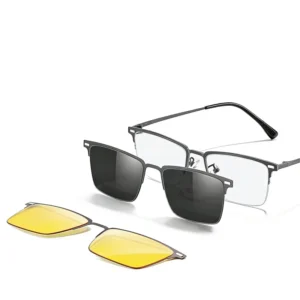 Men’s Fashion Custom Logo Polarized Night Vision Driving Sunglasses Classic 3 in 1 Metal Frame Magnetic Clip On Sunglasses