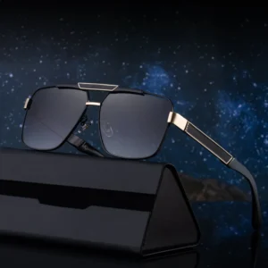Men’s Fashion Fancy Designer Square Double Bridge UV400 Full Rim Sunglasses Custom Logo Metal Green Blue Gray Frames