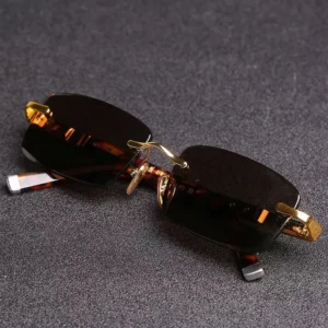 Men’s High End Rectangle Sunglasses Frameless Raw Stone Glasses Gold Transparent Nylon Gradient