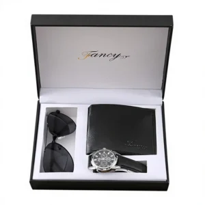 Men’s Personalized UV Printed Paper Business Gift Set with Watch Wallet Sunglasses Father’s Day Surprise Gift