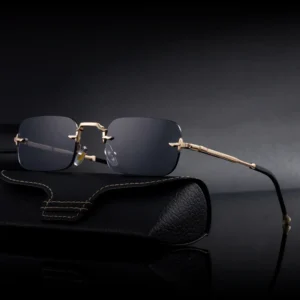 Men’s Rimless Rectangle Sunglasses With UV400 Protection Fashionable Designer Custom Logo Trendy Shades