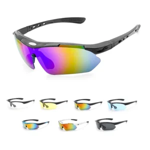 Men’s Sport Sunglasses Polarized Lenses Road Cycling Glasses Eyewear with 5 Yellow Lenses for Mountain Bike Riding