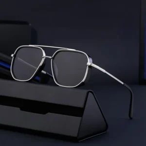 Men’s Steampunk Sunglasses Double Bridge Metal Frame Square UV400 Shades