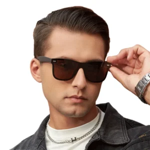 Men’s Sunglasses Custom Eyeglass with Polarized Shades TR90 Frame Coffee Color
