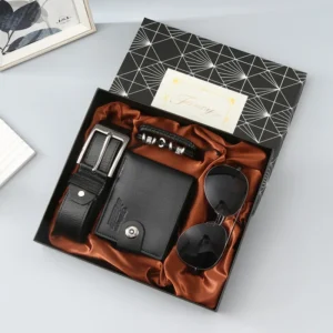 Men’s Sunglasses Gift Set Father’s Day Gift Business Wallet Belt 4 Pieces Gift Set with Box New Innovative Products for Export