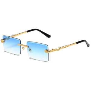 Men’s Vintage Gold Square Rimless PC Frame Sunglasses with UV400 Protection Printed Logo Lightweight & Anti Radiation