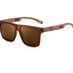 Men’s Vintage Sunglasses Thick Wood Grain Frame UV400 Protection Square Polarized Anti Radiation Fashionable Stylish