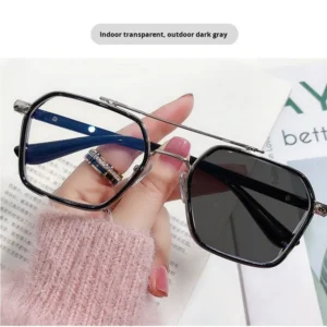 Men’s Women’s Anti Blue Light Sunglasses Automatic Light Sensing Prescription Solid Pattern Photochromic Lens Gray