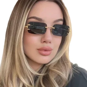 Men’s Women’s Sunglasses Square Lens Clear Green Red Brown Blue Coffee Gray Frame UV400 Rimless Metal Arm
