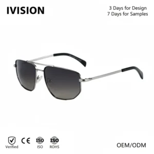 Metal Double Beam Polarized Sunglasses Men’s Unique Square Frame European American Style Retro Large Frame Sunglasses