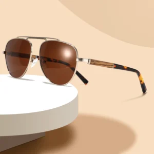 Metal Frame Bamboo and Wood Acetate Splicing Sunglasses with Legs Fashionable Men Women Sunglasses