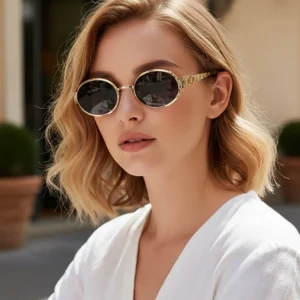 Metal Frame Oval Sunglasses for Women Men UV Protection Classic Vintage Lightweight Daily Wear Travel