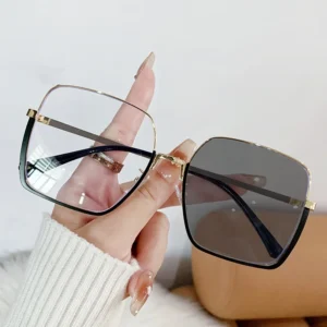 Metal Frame Photochromic Lenses Eyeglasses Blue Light Blocking Large Square Shape