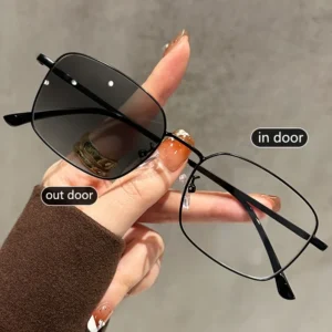 Metal Frame Square Full Rim Lightweight Eyeglasses Anti Radiation Sunglasses Photochromic Unisex All Face Shapes
