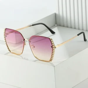 Metal Frame Sun Glasses for Women Gold Rim Vintage Luxury Sun Glasses for Female Big Frame