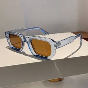 Metal Hinges Summer Ice Blue Light-Colored Square Frame Sunglasses UV400 Protection Lens Trendy Transparent Stylish for Beach