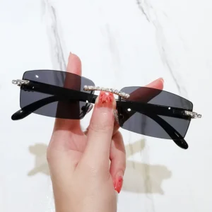 Metal New Arrivals Rimless Sun Glasses Men Retro Personality Small Frame Frameless Driving Rectangle Sunglass With Diamond
