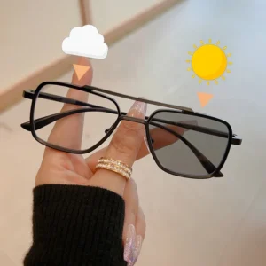 Metal Photochromic Pilot Glasses Frame Men Women Vintage Square Anti blue Light Eyeglasses Frame