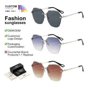 Metal Rimless UV400 Protective Sunglasses Polygonal Frame with UV400 Lenses for Ladies