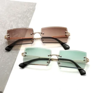 Metal Sunglasses Trendy Unisex Gradient Rimless Rectangle Sunglasses