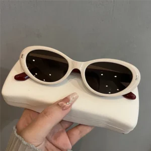 Minimalist Women’s Sunglasses Oval Cat Eye with White Frame Light Weight PC Material