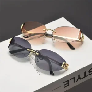 Miuji Frameless Blue Y2K Curved UV400 Sunglasses for Women High-End Street Fashion