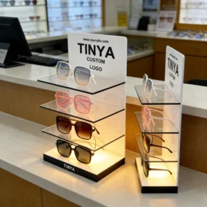 Modern Desk Multi Tier Clear Acrylic Sunglasses Lens Holder Rack Shelf Tabletop Display Stand Eyewear Lenses Retail Store