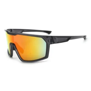 Modern Polarized Sports Sunglasses Black Frame Gradient Orange Yellow UV Protection Lightweight Design Adjustable Strap for