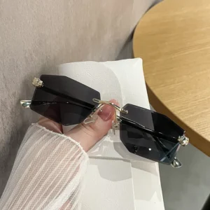 Multi Color Metal Frame Diamond Cut Rimless Designer Sunglasses Gradient Ocean Lenses UV400 Small Polygon Square Glasses