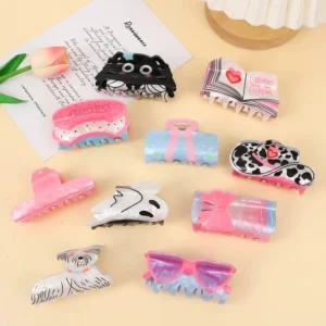 Multi Design Cute Lovely Girl Kid Mid Size Sunglasses Hat Book Dog Shape Printed Pink Acrylic Hair Claw Clip Clutchers Accessory