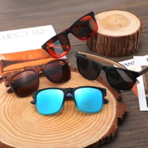 Natural Wooden Sunglasses Gradient Color Frame Polarized Square Sunglasses