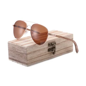 Natural Wooden Sunglasses Handmade Half Metal Bamboo Arms Sunglasses Custom logo
