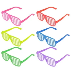 Neon Color Shutter Style Glasses 80’s Party Slotted Sunglasses for Kids Adults Retro Rock Pop Star Disco Dress Up Party