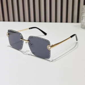New Arrival Metal Frame Rimless Fashion Sport Sun Glasses Gradient Diamond UV400 Vintage Retro Narrow Square Sunglasses