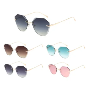 New Arrival Premium Rimless Cat Eye Sun Glasses Unisex UV400 Diamond Cut Polygon Shades Metal Rimless Sunglasses