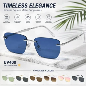 New Arrival Rimless Square Sunglasses Ultra Lightweight Metal Frame UV400 Lens Fashion Outdoor Driving Eyewear Unisex Sunglass