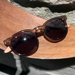 New Arrivals Fashionable Black and Transparent PC Sunglasses with UV400 Lenses Wooden Temple Colored Frame for Men Women