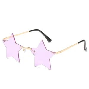 New Design Sunglasses Custom Logo Fashion Black Pink Metal Eye Spring Frame Style Time Protection Color Star Shape Lenses
