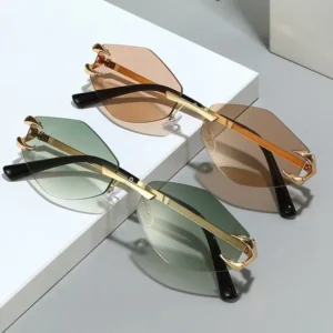 New Europe and the United States Rimless Frames Personality Small Frame Metal Rhombus Sunglasses