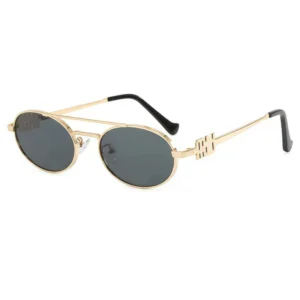 New European American Retro Oval shaped Small frame Metal Double beam UV400 Women’s High end Street Style Sunglasses