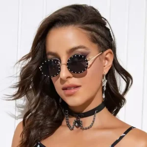 New European American Trendy Fashion Metal Sunglasses Unisex Oval Diamond Lenses Blue Black Red Uv400 Sunglasses Women
