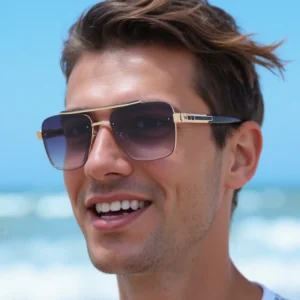 New European and American Cut Edge Double Bridge Rimless UV400 Sunglasses High End Men’s Sun Glasses Trendy Eyeglasses Man