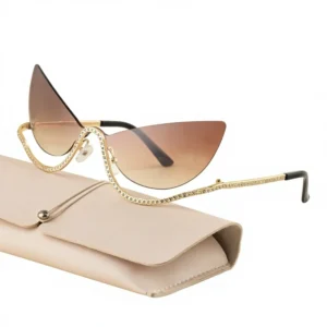 New Fashion Cat Eye Frameless Sunglasses Women’s Personalized Trendy High-End Rhinestone Inlaid UV400 Protection Multi-Use