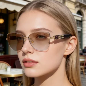 New Fashion Cat Eye Rimless Sunglasses Photochromic UV Protection Shades for Women
