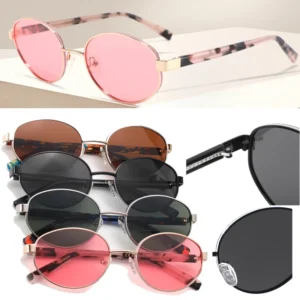 New Fashion Designer Small Frame Oval Sun Glasses Women High Quality Vintage Polarized Sunglasses Acetate and Metal