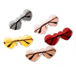 New Fashion Eyewear One Piece Metal Frame Rimless Frameless Eye Glasses Heart Shaped Sunglasses Kids for Women