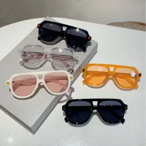 New Fashion Gradient UV400 Full Rim Rectangle Adult Sunglasses Women’s Men’s Retro Oversized Rivet Orange Driving Goggles