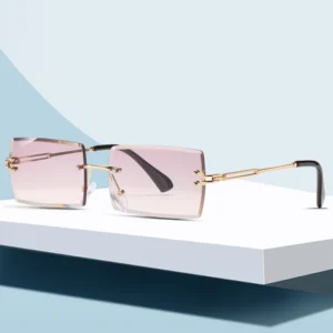 New Fashion Rimless Rectangle UV400 Sunglasses for Women Gold Metal Frame Gafas Para Mujer De Sol