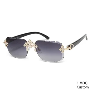 New Fashion Rimless Square Sunglasses with Pearl Diamond Metal Frame for Men and Women Logo Custom UV 1pc Min