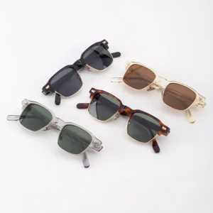 New Fashion Unique Man Small Square Metal Acetate Sunglasses Eyewear Custom Oem Metal Acetate Sunglasses for Men Women